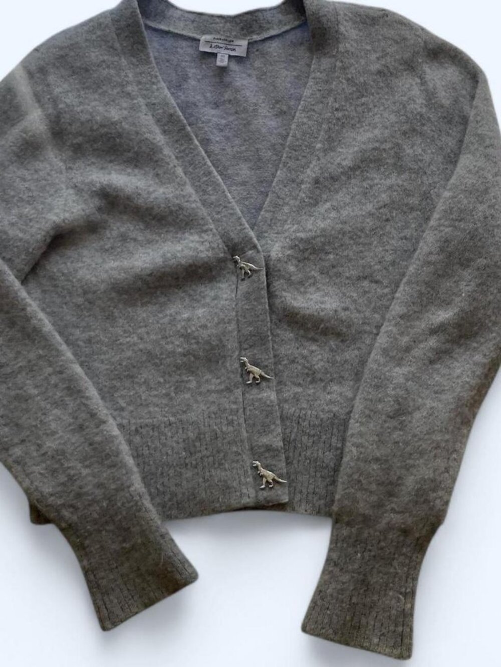 & other stories Grey alpaca & wool cardigan with dinosaur buttons Size medium